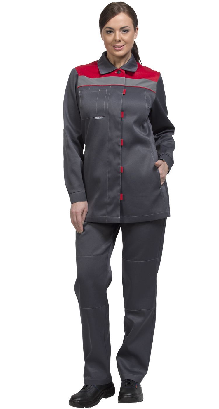 Костюм женский рабочий Тимбер РФ серый-красный с брюками