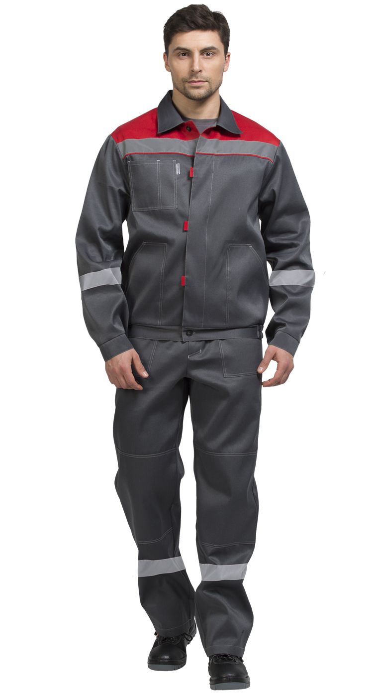 Костюм мужской рабочий «Тимбер» РФ серый-красный с брюками